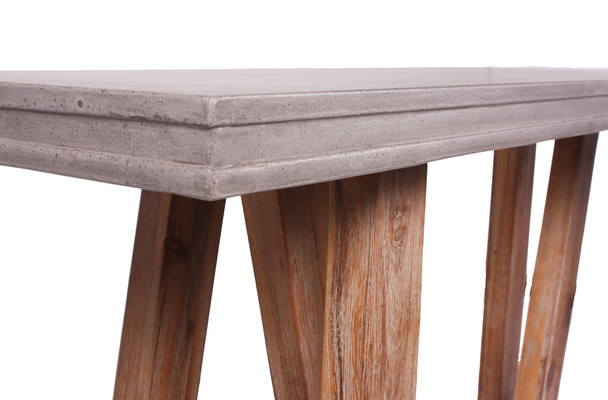 32" Concrete and Solid Acacia Wood Console Table