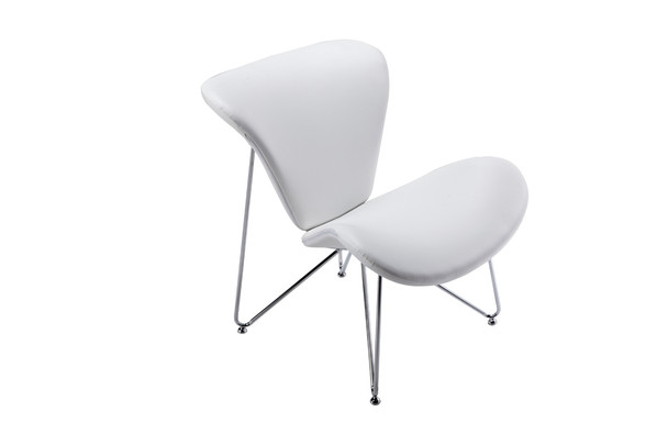 34" White Fabric  Polyester  and Metal Accent Chair