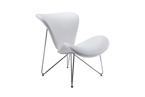 34" White Fabric  Polyester  and Metal Accent Chair