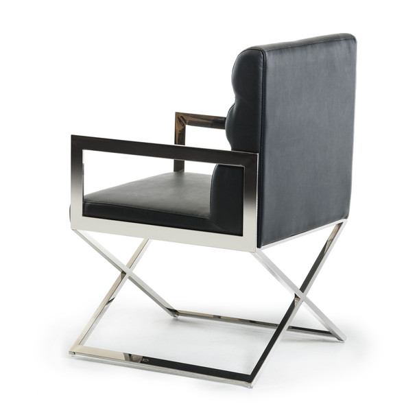 24" Black Leatherette and Stainless Steel Dining Chair