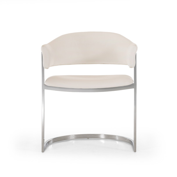 30" White Leatherette and Stainless Steel Dining Chair