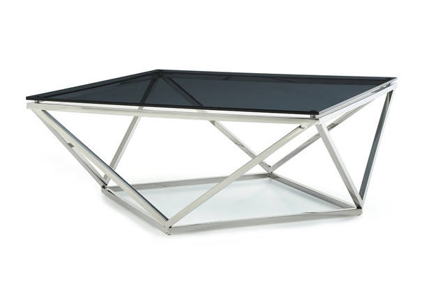 32" Smoked Glass and Stainless Steel Coffee Table