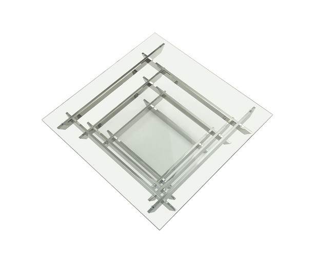 15" Glass and Stainless Steel Square Coffee Table