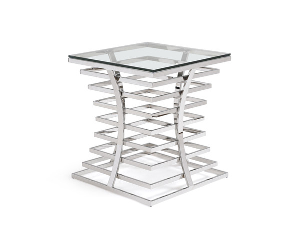 22" Glass and Stainless Steel Square End Table