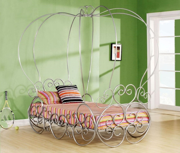 94" X 60" X 86" Silver Metal Tube Twin Bed With Canopy
