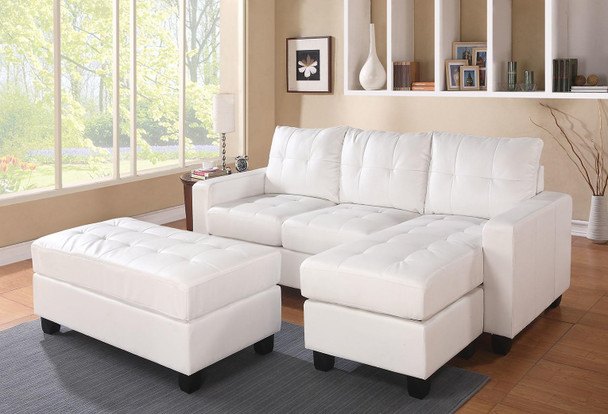 83" X 57" X 35" White Bonded Leather Match Sectional Sofa With Ottoman