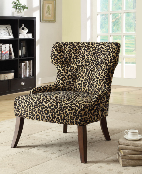 28" X 30" X 36" Leopard Fabric And Espresso Accent Chair