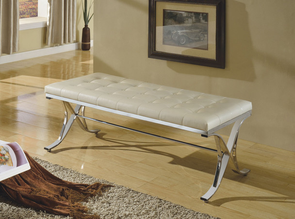 48" X 20" X 19" Beige And Chrome Elegant Bench