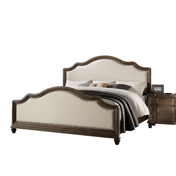 92" X 82" X 59" Beige Linen And Weathered Oak California King Bed