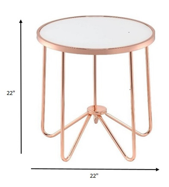 22" X 22" X 22" Frosted Glass And Rose Gold End Table