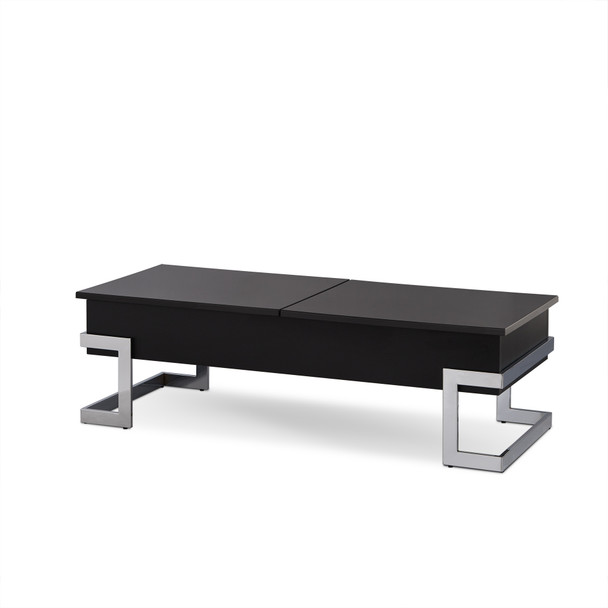 47" X 20" X 14-24" Black And Chrome Particle Board Coffee Table
