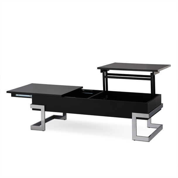 47" X 20" X 14-24" Black And Chrome Particle Board Coffee Table