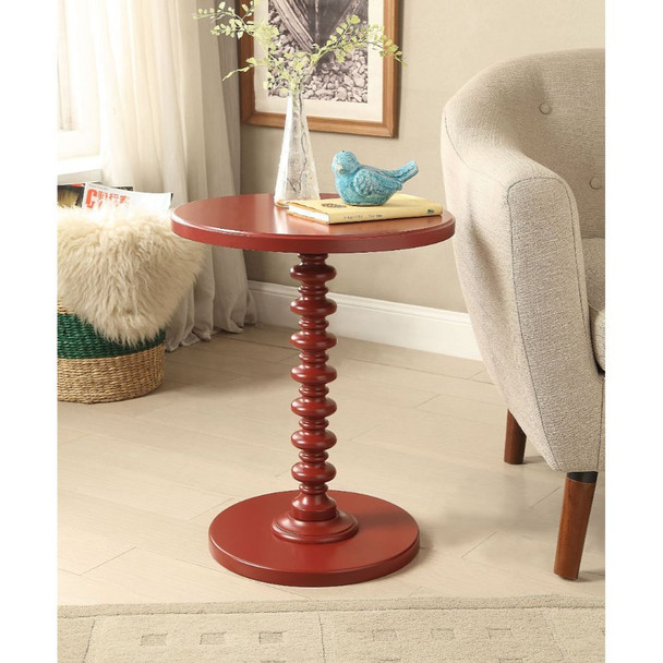 Fun Red Wood Pedestal End Table