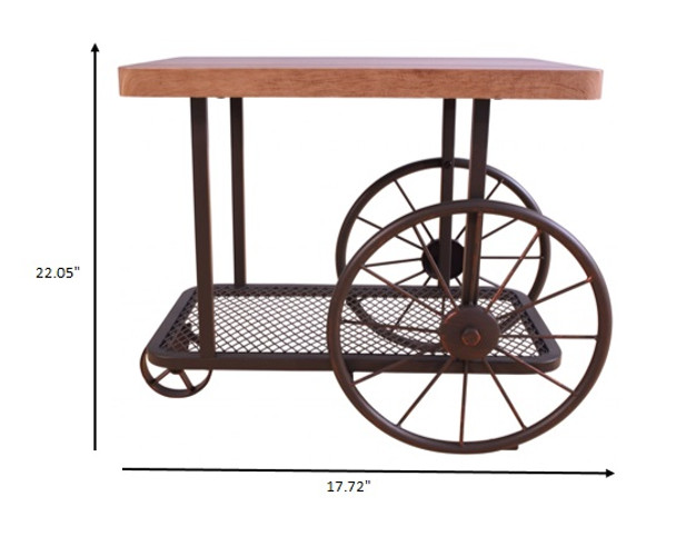 27" X 17.71" X 22.04" Gray Oak And Antique Metal Tube End Table