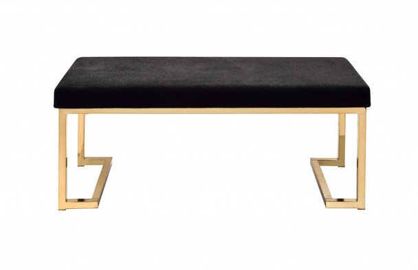 Modern Rectangular Black Padded Bench with Champagne Metal Base