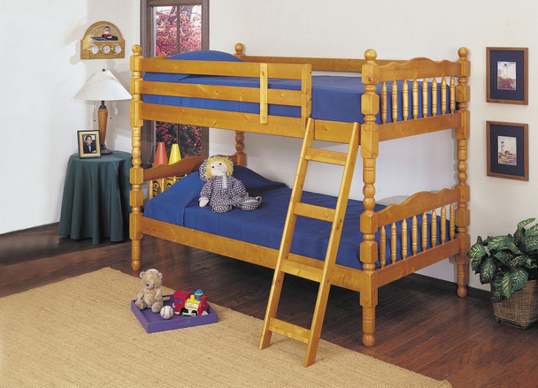 81" X 43" X 60" Twin Over Twin Honey Oak Pine Wood Bunk Bed