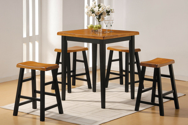 36" X 36" X 36" 5pc Oak & Black Rubber Wood Counter Height Set