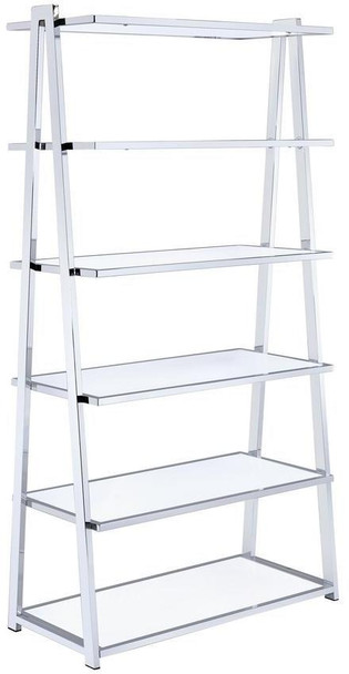 36" X 16" X 71" White High Gloss And Chrome Bookcase