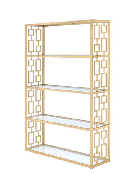 48" X 14" X 72" Clear Glass And Gold Bookcase