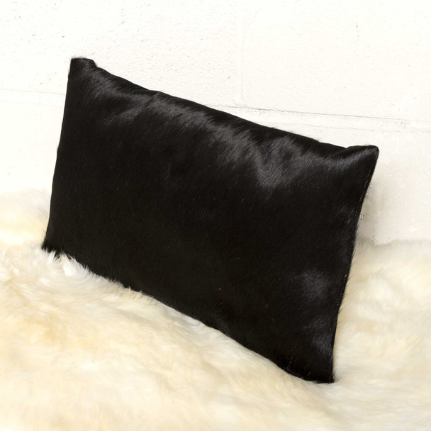 12" x 20" x 5" Black Cowhide  Pillow