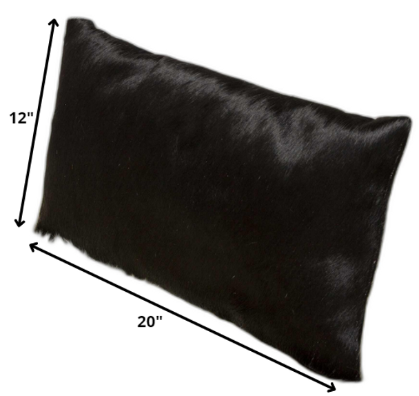 12" x 20" x 5" Black Cowhide  Pillow