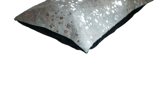 12" x 20" x 5" Silver And Gray Cowhide  Pillow