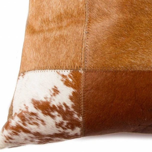 18" x 18" x 5" Brown And White Patchwork Cowhide  Pillow