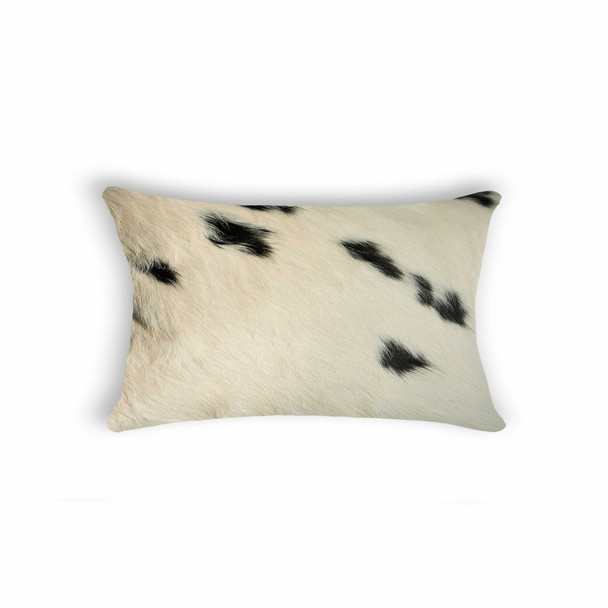 12" x 20" x 5" White And Black Cowhide  Pillow
