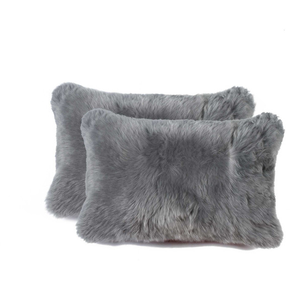 12" x 20" x 5" Gray Sheepskin  Pillow 2 Pack