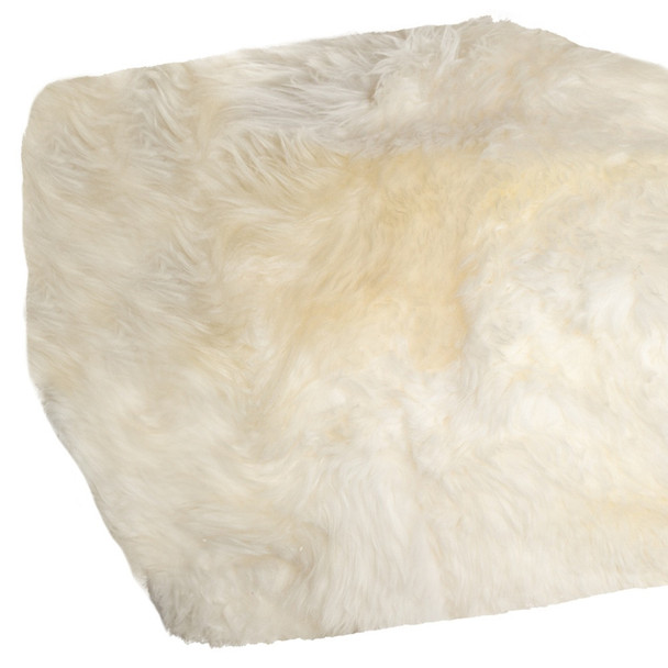 24" x 24" x 12" White Short-Hair Sheepskin Cube Pouf