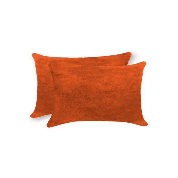 12" x 20" x 5" Orange Cowhide  Pillow 2 Pack