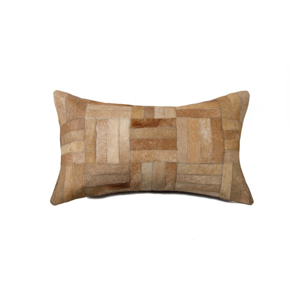 12" x 20" x 5" Natural Parquet Cowhide  Pillow