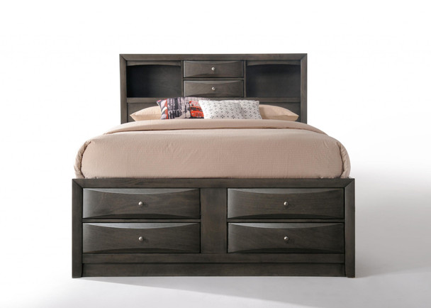 91" X 63" X 56" Gray Oak Rubber Wood Queen Storage Bed