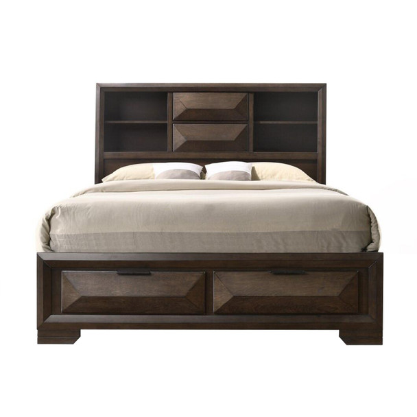 91" X 63" X 53" Espresso Rubber Wood Queen Storage Bed