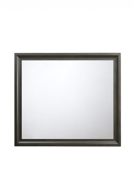 Antique Gray Wooden Rectangular Beveled Mirror