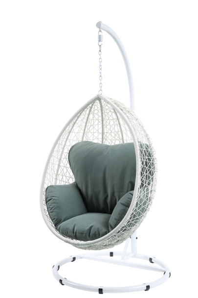 Green and White Hanging Pod Wicker Patio Swing Chair