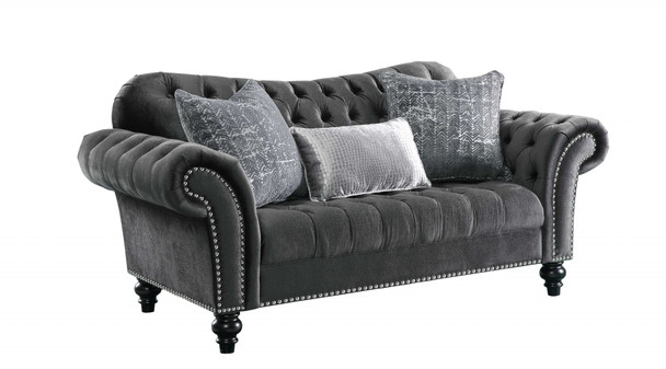 79" X 37" X 37" Dark Gray Velvet Loveseat w/3 Pillows