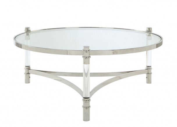 41" X 41" X 17" Clear Acrylic, Stainless Steel And Clear Glass Coffee Table