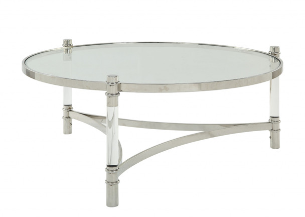 41" X 41" X 17" Clear Acrylic, Stainless Steel And Clear Glass Coffee Table