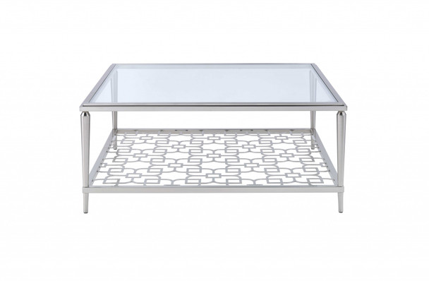 40" X 40" X 18" Nickel & Clear Glass Coffee Table