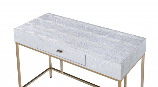 43" X 19" X 32" Champagne And  Silver Metal Tube Desk