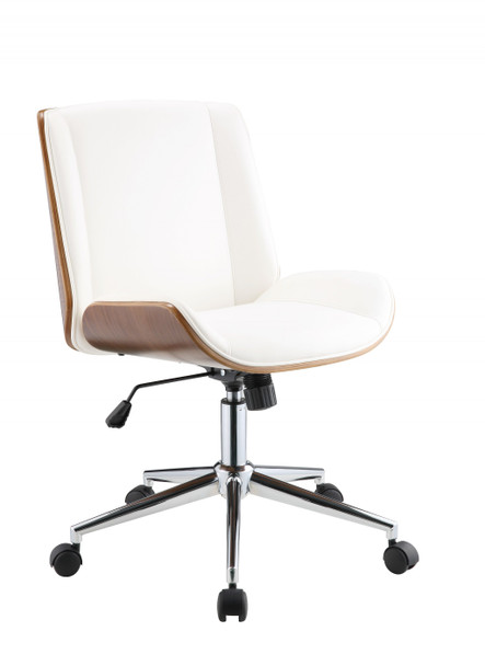 21" X 25" X 3438" White Leatherette And Walnut Office Chair