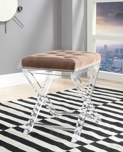 19" X 14" X 19" Brown Fabric And Clear Acrylic Stool