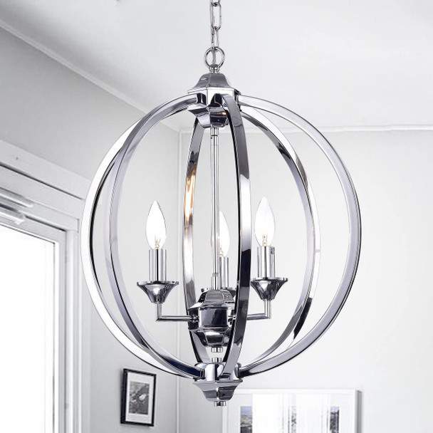 Birgir Chrome Metal 17-inch Round Pendant Light