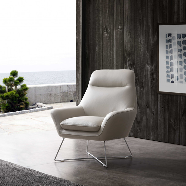 Chair Light Gray Top Grain Italian Leather Stainless Steel Legs.