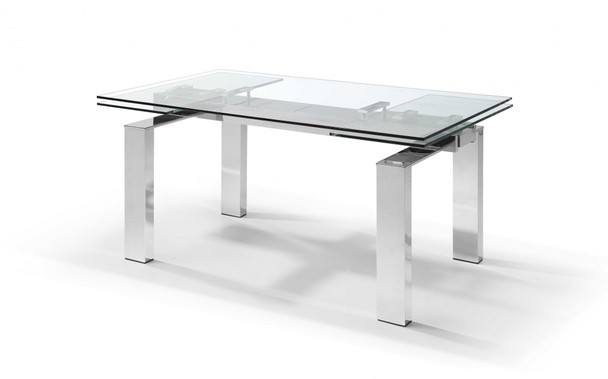 63" X 35" X 30" Clear Glass Aluminum Extendable Dining Table
