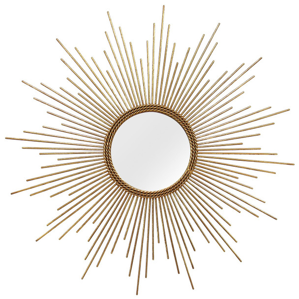 26" Round Gold Metal Sunburst Framed Wall Mirror