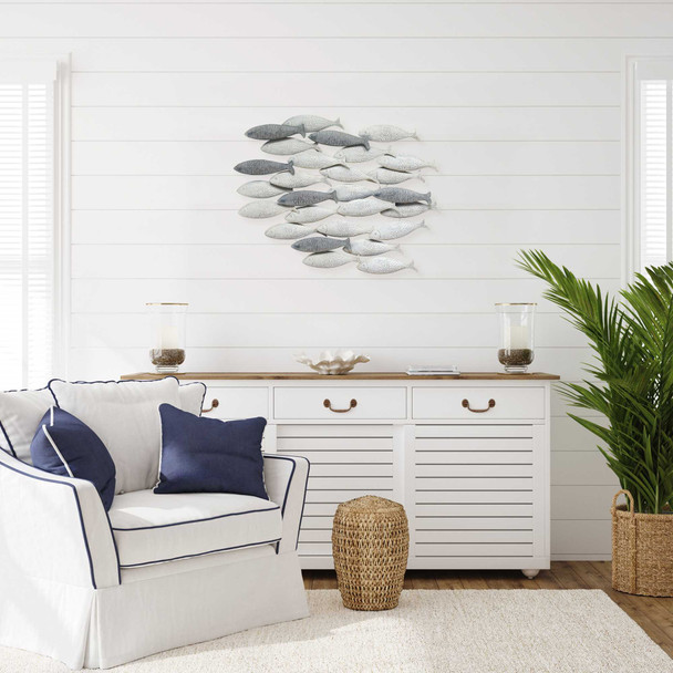 Coastal Grey School of Fish Metal Wall Decor