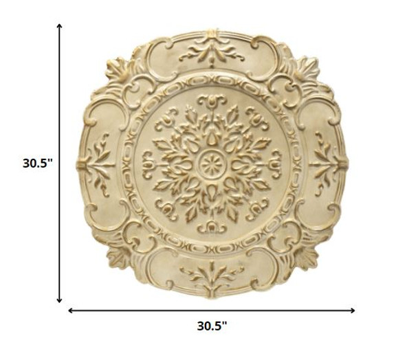 Distressed White European Medallion Metal Wall Decor