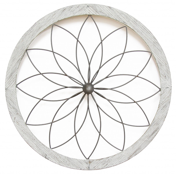 Distressed Chic Flower Metal and Wood Wall Decor